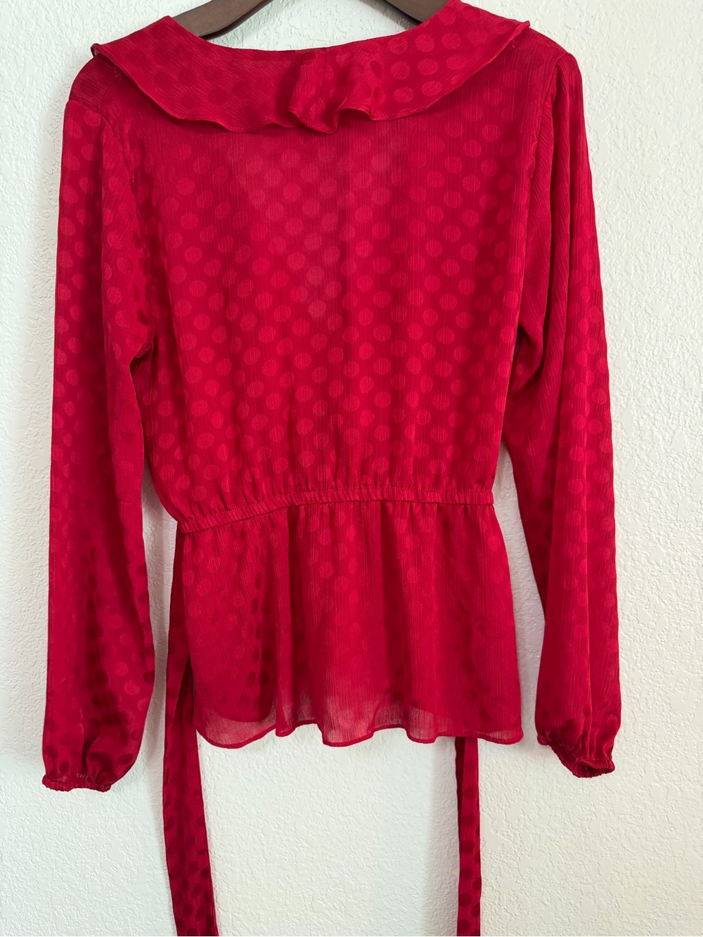 Max Studio Red Ruffle Wrap Blouse Small - Picture 2 of 4